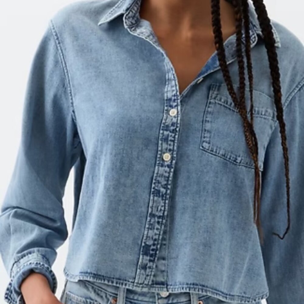 GAP Women Cropped Denim Shirt SZ: XL